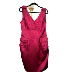 Nanette Lepore Magenta V-Neck Rosette Cocktail Dress Sleeveless Sheath w Pockets